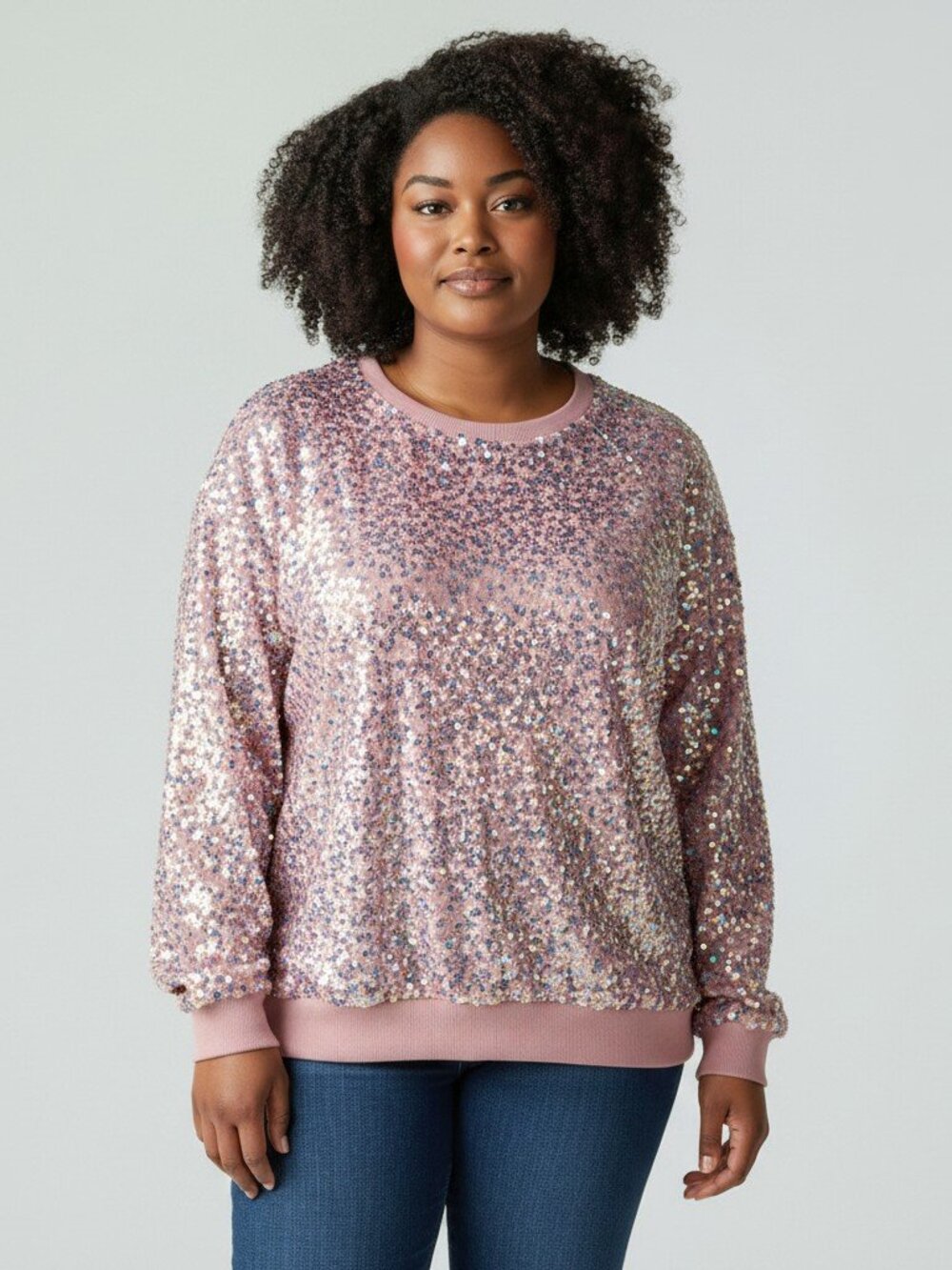 Cato Collection Sequin Sweatshirt 26/28W Plus Size Pink Sparkle Holiday Party EU